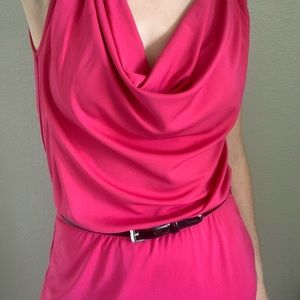 Josie Natori Elegant Cowl Neck Knee-Length Sleeveless Dress Pink